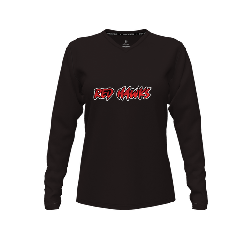 [CUS-DFW-TEES-CMF-VNK-LSL-BLK-FYXS-LOGO2] Decker Comfort T-Shirt (Female Youth XS, Black, V Neck, Logo 2, Long Sleeve)