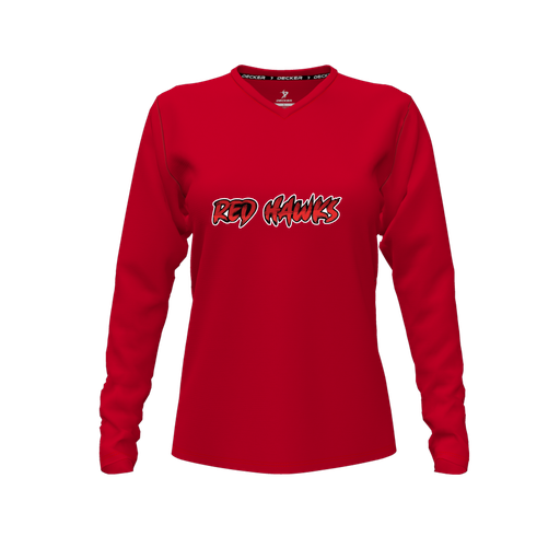 [FTLVCFRD-FYXS-LOGO2] Decker Comfort T-Shirt (Female Youth XS, Red, V Neck, Logo 2, Long Sleeve)