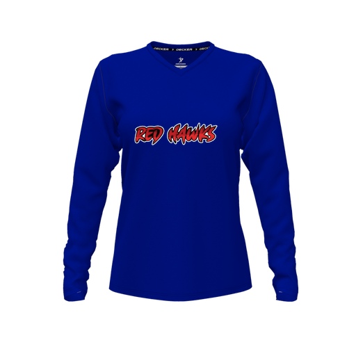 [FTLVPTRY-FYXS-LOGO2] Decker Performance T-Shirt (Female Youth XS, Royal, V Neck, Logo 2, Long Sleeve)