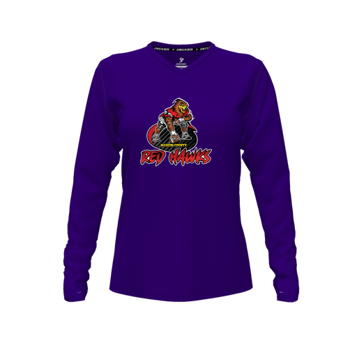 [FTLVPTPP-FYXS-LOGO1] Decker Performance T-Shirt (Female Youth XS, Purple, V Neck, Logo 1, Long Sleeve)