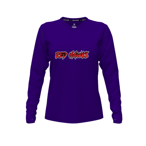 [FTLVPTPP-FYXS-LOGO2] Decker Performance T-Shirt (Female Youth XS, Purple, V Neck, Logo 2, Long Sleeve)